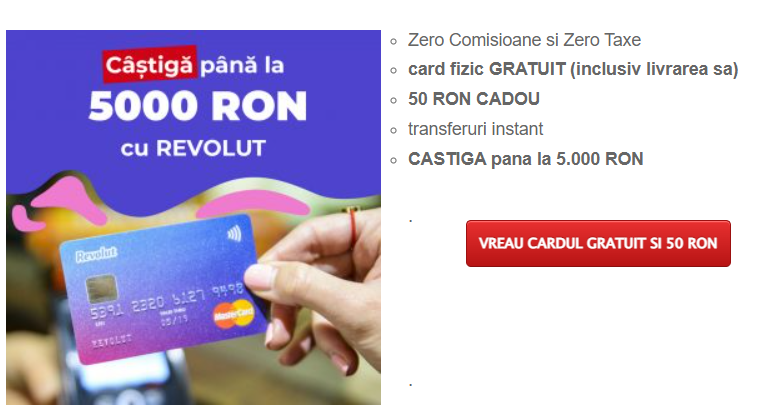 Castiga pana la 5000 lei lunar pe cardul Revolut